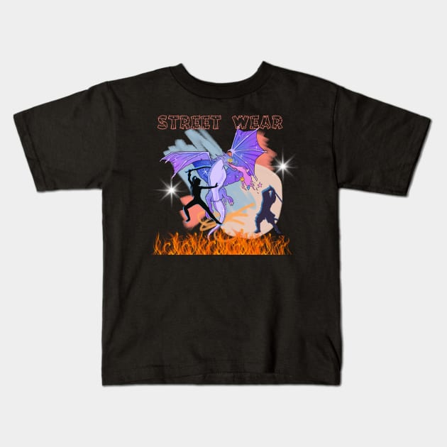 Dragon Fight Street Wear Kids T-Shirt by TASKARAINK